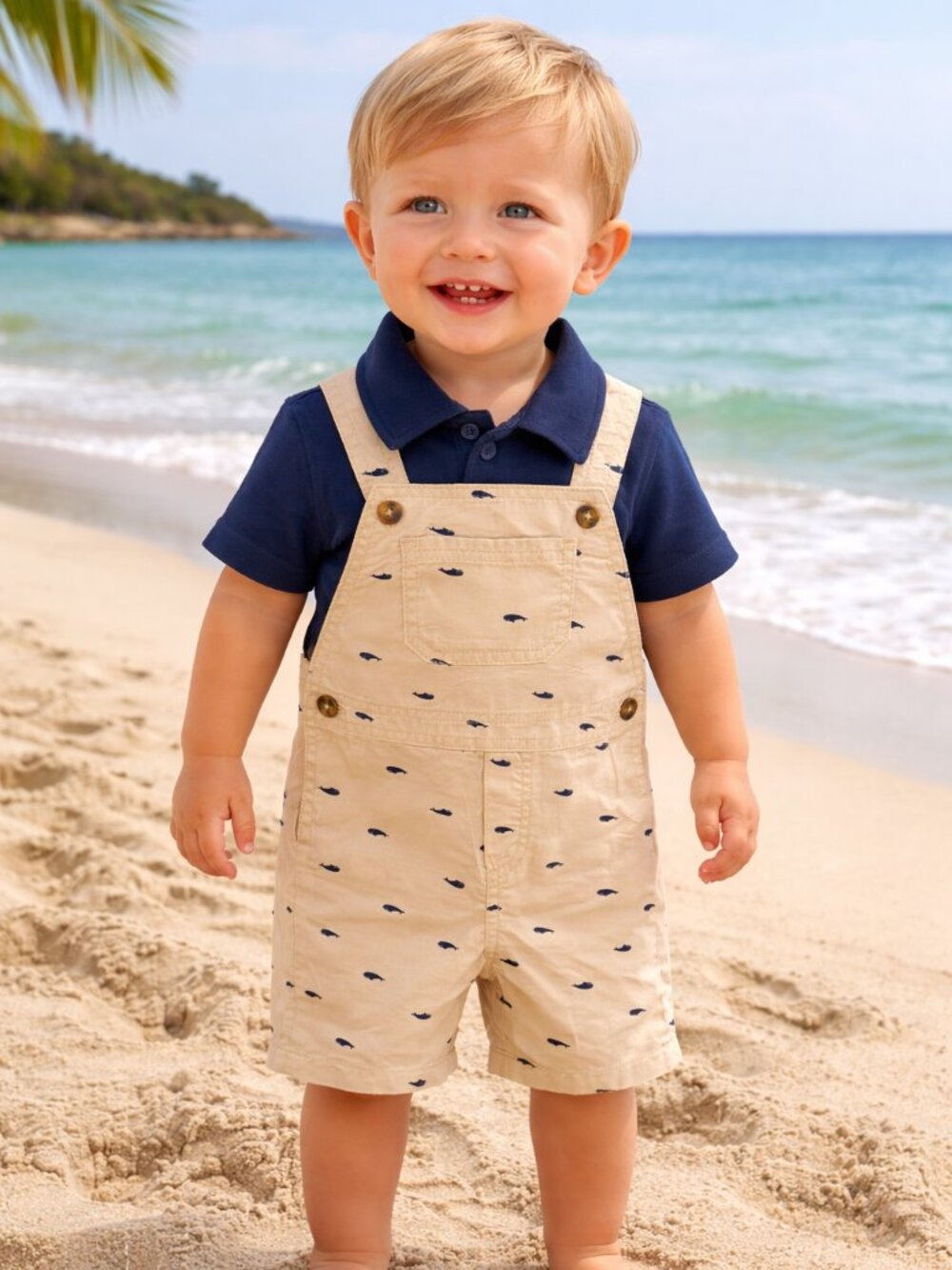 NWT Carter’s Toddler Boy 2 Piece Romper Set 18M Whale Print Overalls & Navy Polo